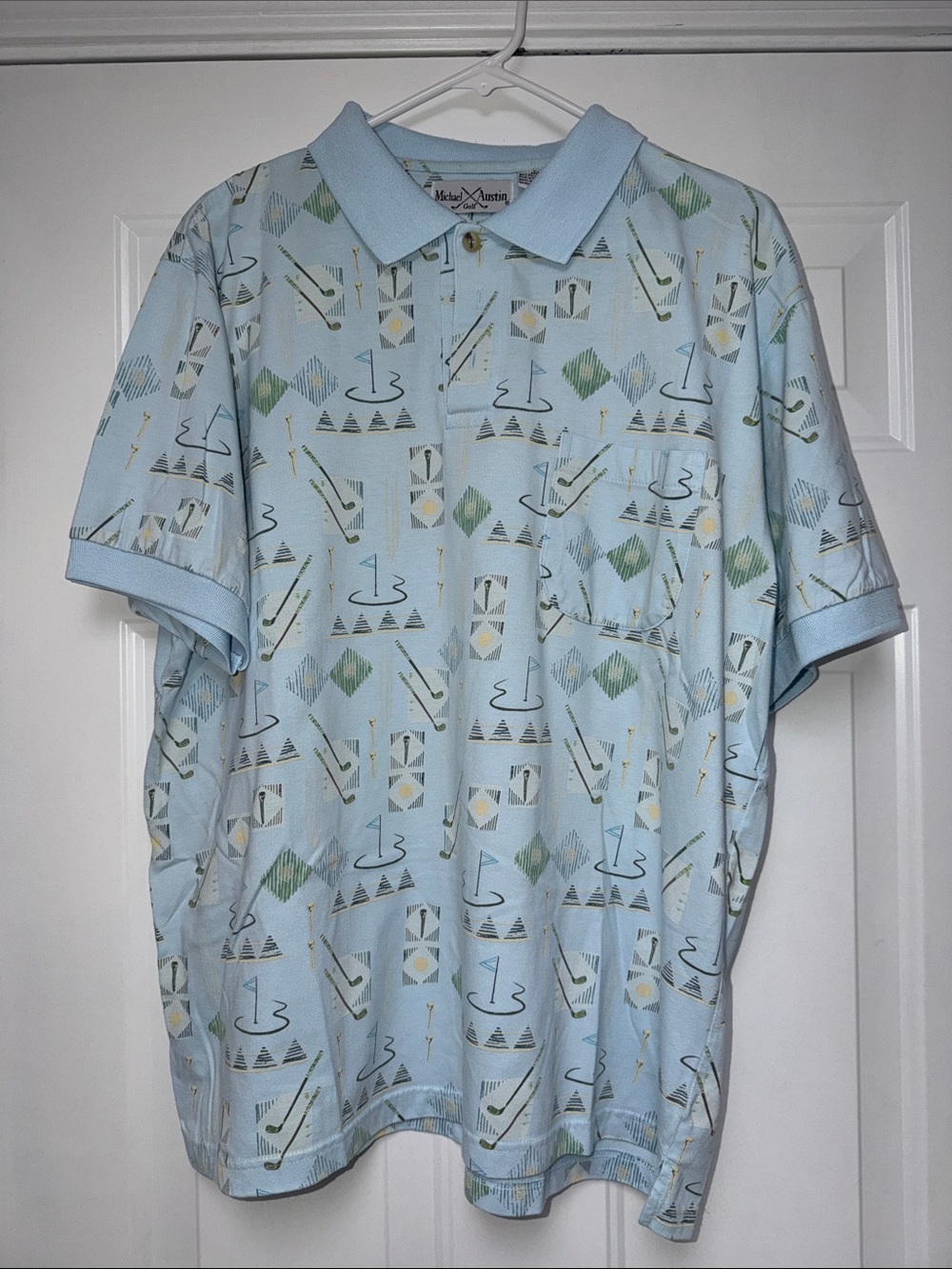 Light Blue Printed Polo Shirt by Michael Bastian